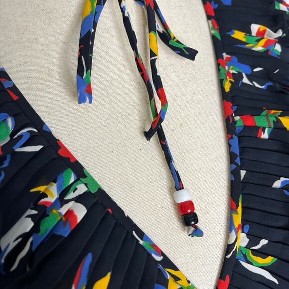 VTG Assorti Susan Freis Dress XS Black V-Neck Ruffle Floral Midi Smocked Blouson - Picture 5 of 12